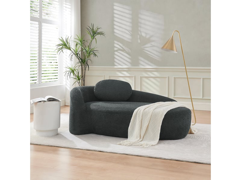  Canapé une place en tissu peluche noir au design arrondi, canapé moelleux avec coussin, pour salon, chambre ou bureau  - Conforama D