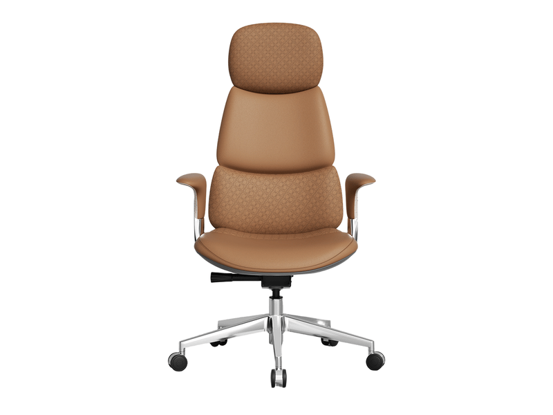 Fauteuil de bureau en cuir marron, mécanisme 3 leviers inclinable jusqu’à 135°, assise coulissante et réglable - Conforama B