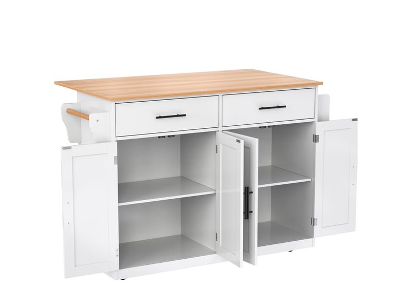  Desserte de cuisine 120 x 46 à 71 x 91,5 cm blanc et naturel en mdf, plateau rabattable, 2 tiroirs, 4 portes  - Conforama D