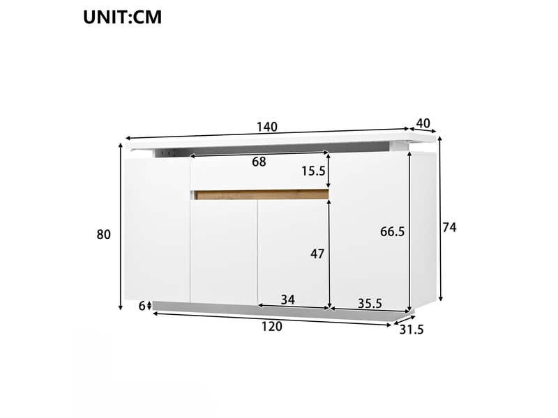  Buffet bas 140x40x80 cm led panneau de particules blanc  - Conforama E