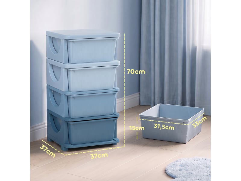  Tour de rangement pour enfants avec 4 tiroirs, pour enfants de 3 ans et plus, bords arrondis et poignées, 37 x 37 x 76 cm, bleue  - Conforama D