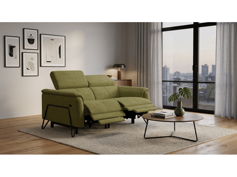 Canapé 2 places roden, 2x relax, tissu velours olive RODEN - Conforama B