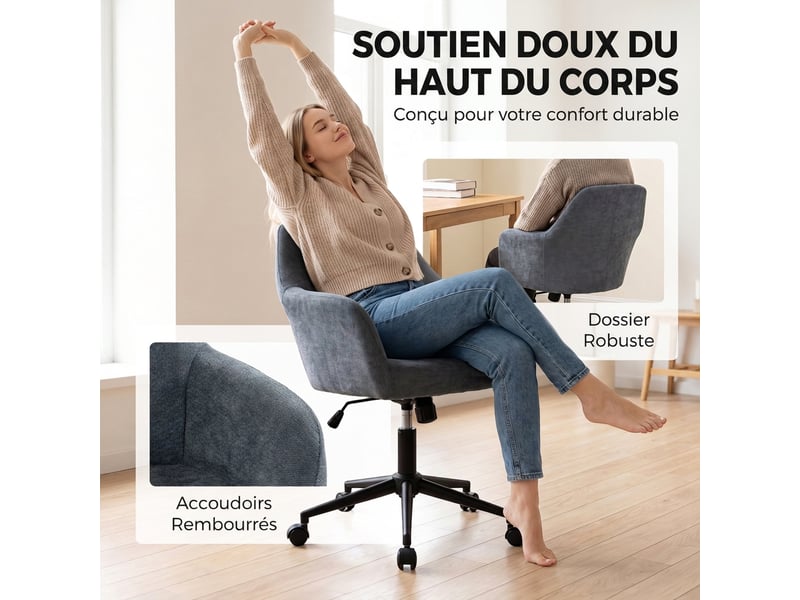 Chaise bureau ergonomique, fauteuil de bureau en chenille avec hauteur réglable, bleu, fonction bascule - Conforama R