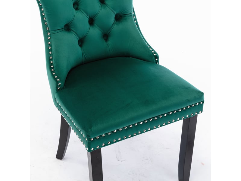  Lot de 2 chaises de salle à manger en velours vert - luxe, clous décoratifs, structure bois massif  - Conforama D