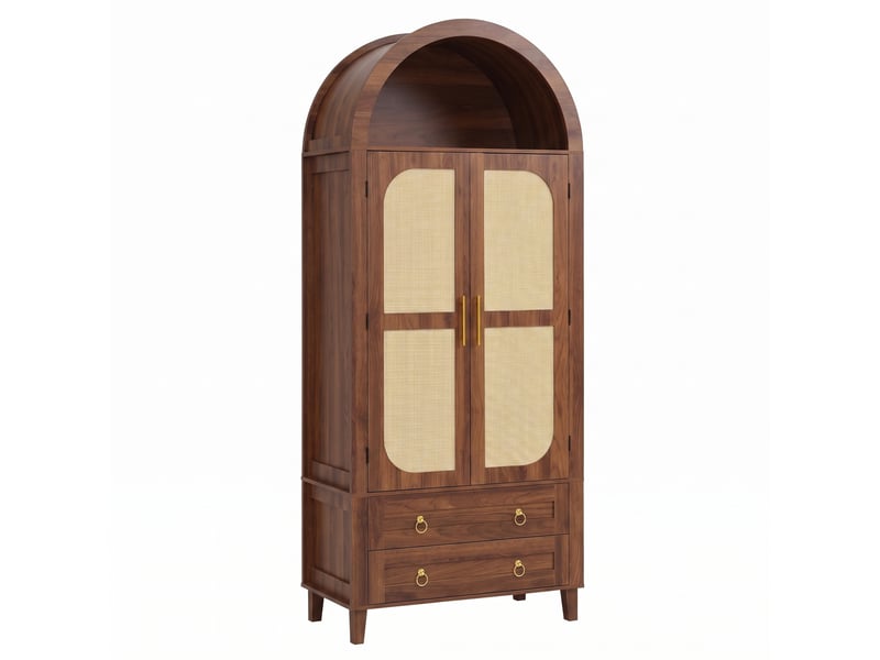  Buffet haut de rangement 76 x 40 x 179,5 cm, led contrôlée par application, mdf et panneau de particules, coloris noyer  - Conforama A