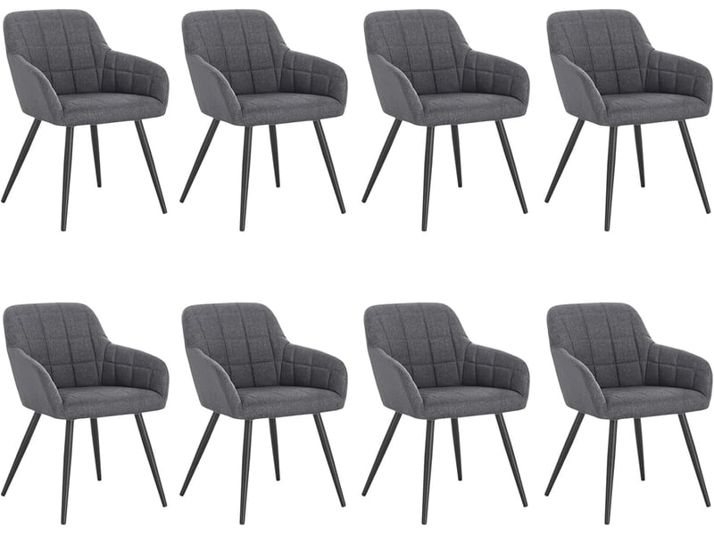  8 x chaises de salle à manger, chaises de cuisineen lin et métal, 49x43x81cm, gris foncé  - Conforama A