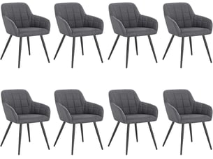 8 x chaises de salle à manger, chaises de cuisineen lin et métal, 49x43x81cm, gris foncé
