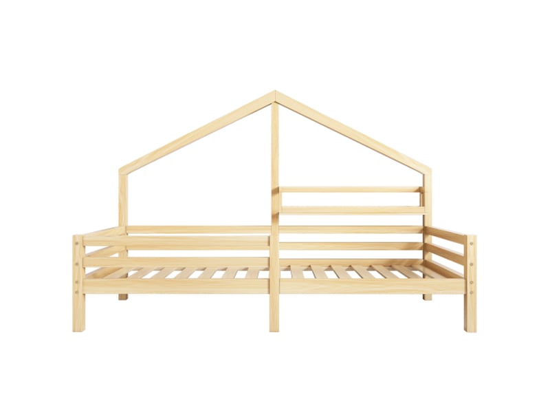  Lit enfant 90x200cm,lit cabane en pin avec étagère et garde-corps,naturel lit enfant naturel - Conforama A