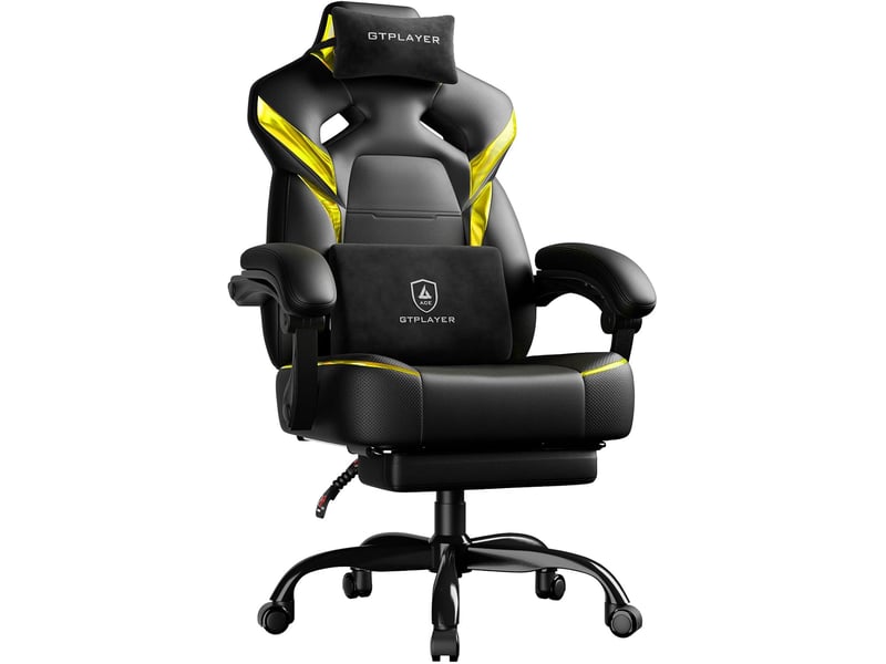  Gtplayer chaise gaming avec repose-pieds et soutien lombaire, réglable, pivotante, 200 kg - jaune ACE-ARMOR-YL-CF - Conforama A