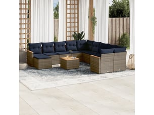 Vidaxl ensemble de canapé de jardin 12 pcs avec coussins gris résine tressée