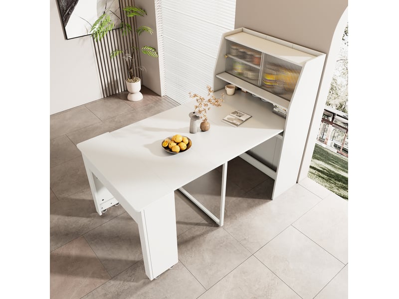  Table extensible, 52-132,5 x 80 x 120 cm (repliéedéployée), rangement intégré, panneau de particules, blanc  - Conforama D