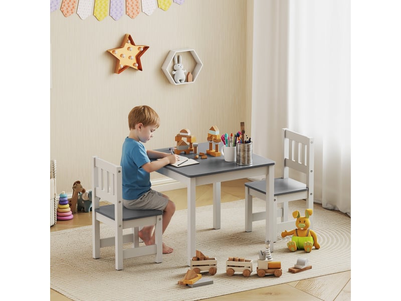  Table enfant avec 2 chaises, ensemble de salon enfant 3 pièces, mobilier enfant, 56 x 52 x 48 cm, gris  - Conforama B