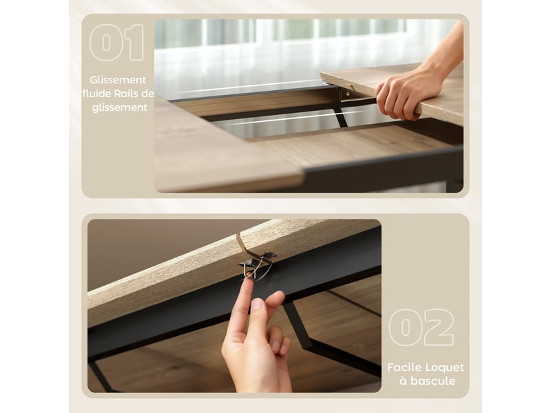 Table à manger extensible rectangle pour 6 à 8 personnes, effet bois naturel, table de cuisine avec rallonge 140-180 cm - Conforama R