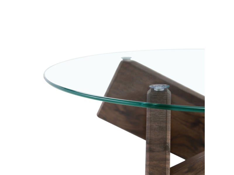 Table basse moderne,table ronde mdf et verre, plusieurs couleurs au choix | pieds effet noyer profond, diamètre 79cm - Conforama D