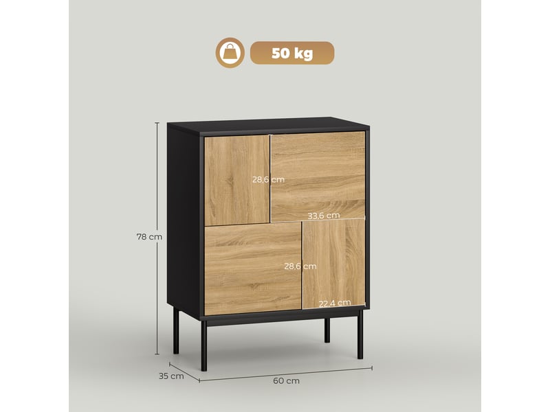  Buffet salon meuble de rangement armoire de cuisine portes à pousser et 4 placards 60 x 35 x 78 cm style moderne, noir  - Conforama C