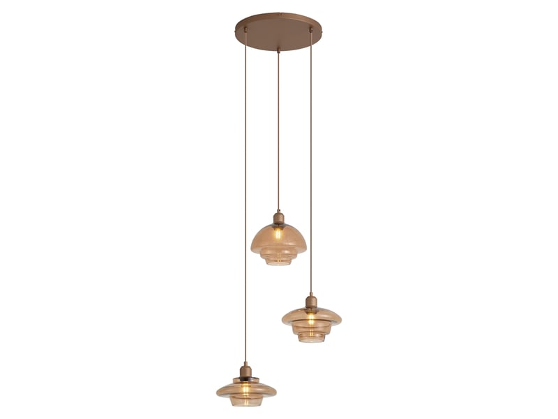  Suspension rétro bronze foncé avec abat-jour ambrés 3 lumières - smokey  - Conforama A