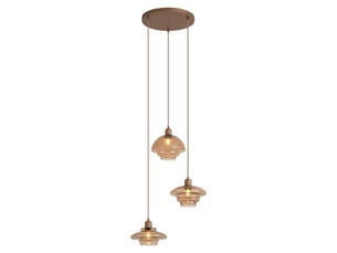 Suspension rétro bronze foncé avec abat-jour ambrés 3 lumières - smokey
