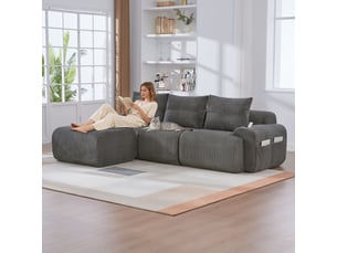 Canapé modulaire 3 places avec pouf gris foncé - 268 x 174 x 80 cm avec porte-gobelet intégré