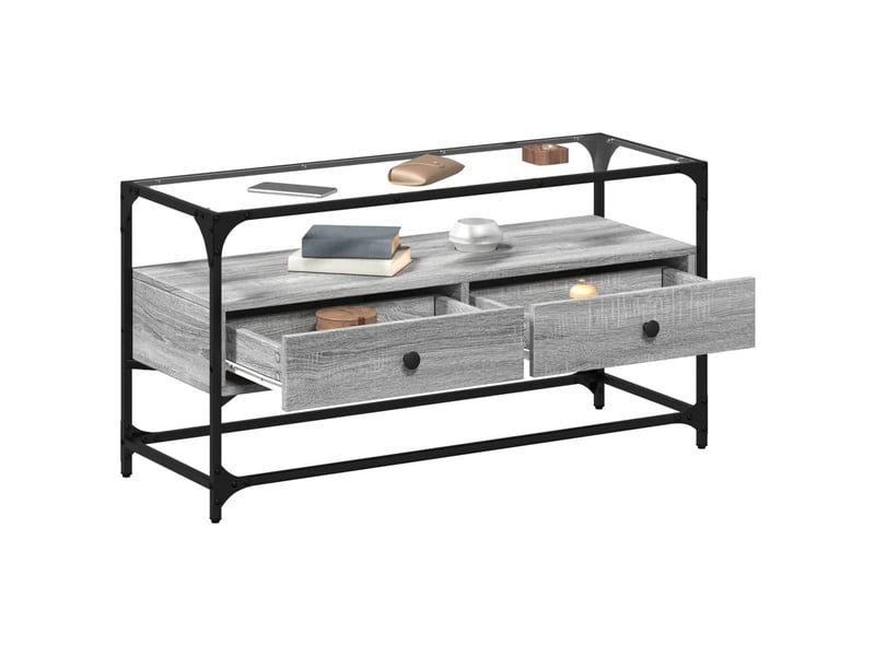  Meuble tv - banc tv - meuble de rangement avec dessus en verre sonoma gris bois d'ingénierie  - Conforama C