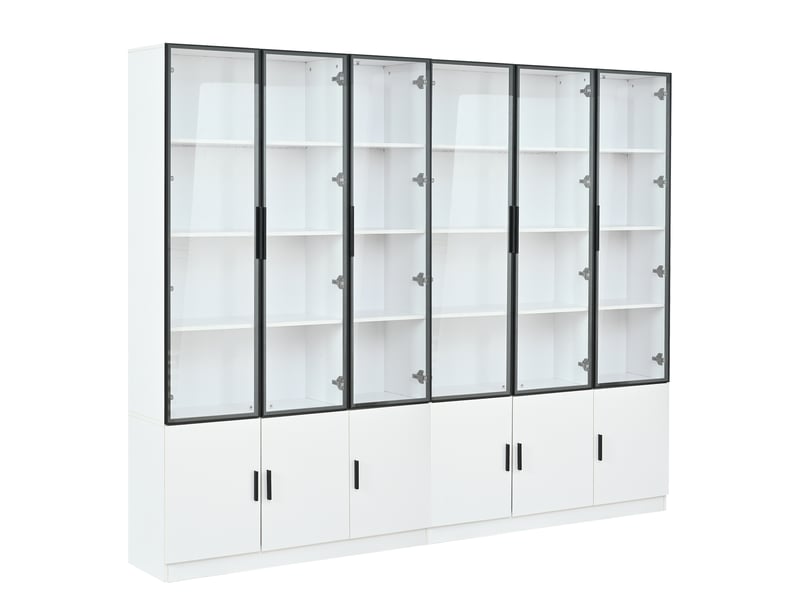  Vitrine de rangement, coloris blanc, 240 x 32 x 200 cm, pour salon, solution de rangement fonctionnelle, pour maison et appartement  - Conforama R