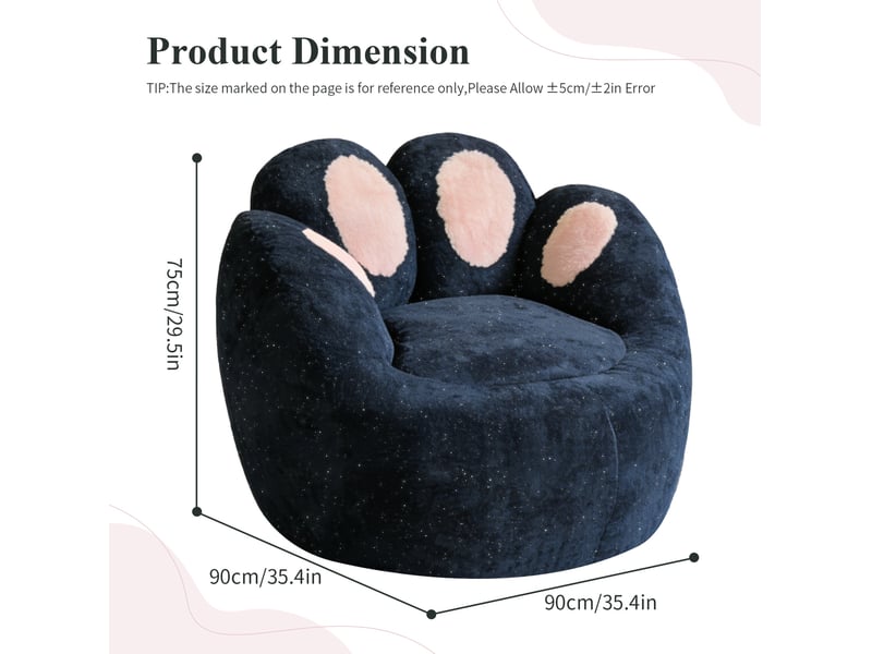  Fauteuil de détente modenvie en forme de patte bleu 90 x 90 x 75 cm en flanelle  - Conforama C