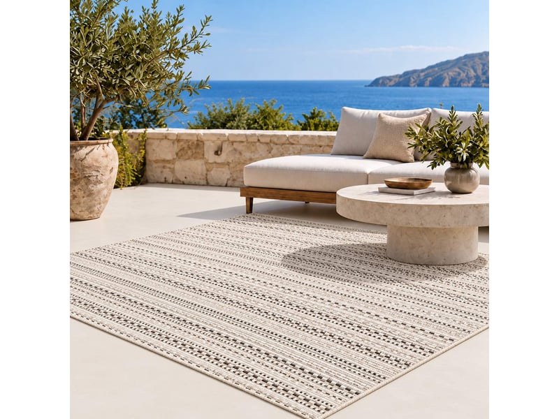  The white stone tapis extérieur à rayures 200x290 cm blanc glacier | pour intérieur et extérieur, résistant aux uv et à l'eau, lavable | tapis en polypropylène tissé à plat effet sisal  - Conforama C