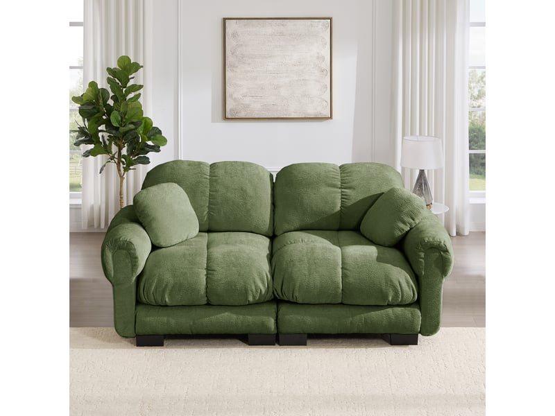  Canapé droit 2 places 190cm en chenille avec design matelassé, canapé modulable avec coussins épais ergonomique, montage facile, vert Bliss Lite - Conforama B