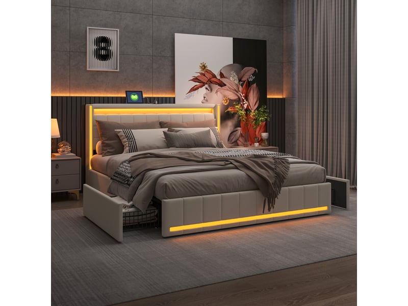  Lit 2 places 160x200 cm coloris beige  - Conforama C