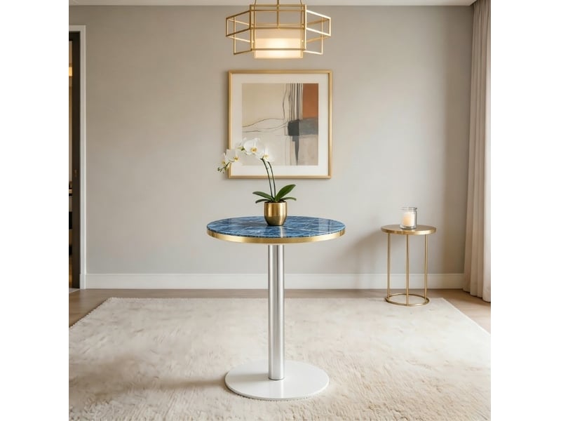  Table d’appoint ronde, table décorative salon table design moderne aspect, plateau mdf, piètement métal, coloris bleu  - Conforama D