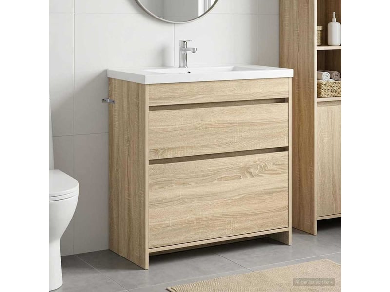  Meuble sous lavabo de salle de bain, commode chêne sonoma shl5334  - Conforama B