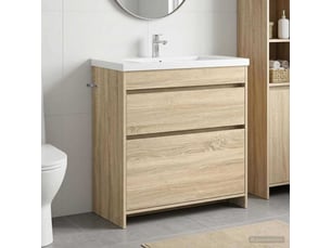 Meuble sous lavabo de salle de bain, commode chêne sonoma shl5334