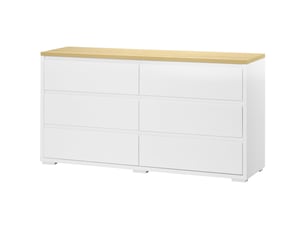 Commode à 6 tiroirs en panneaux de particules blancs pour chambre, bureau et salon, 140 x 37 x 75 cm