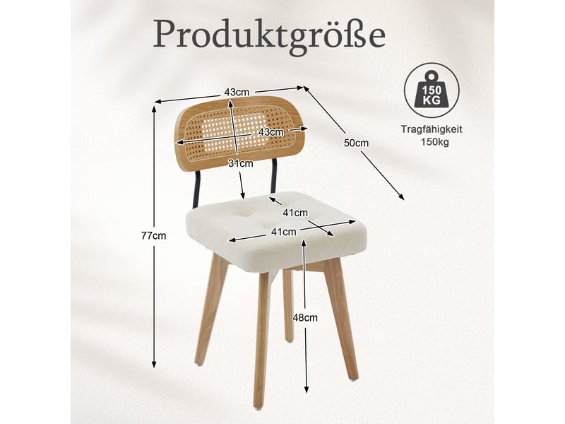  Lot de 2 chaises de salle à manger pivotantes à 360° avec dossier en rotin tressé et assise rembourrée en chenille beige  - Conforama C
