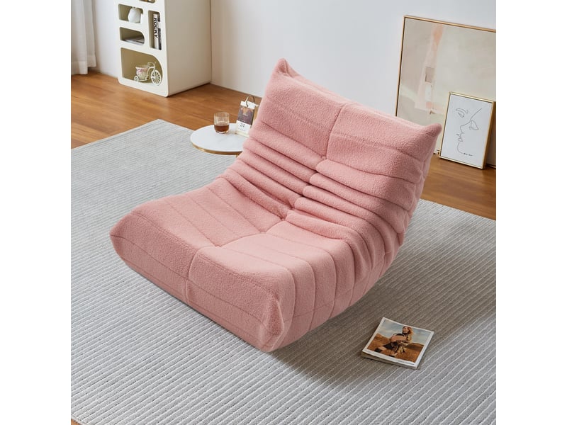  Fauteuil chauffeuse 1 place en laine bouclée - 86x105x75cm - canapé de sol ergonomique sans armature - rose  - Conforama D