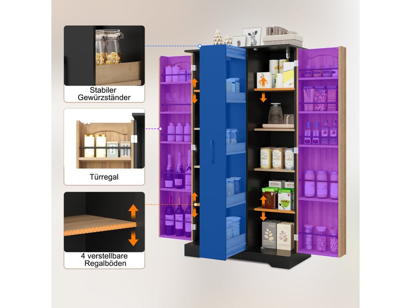  Armoire de cuisine noire, meuble de rangement avec étagère à épices, 150cm (sans matelas).  - Conforama C