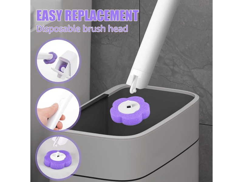 Brosse de toilette jetable, brosse de toilette, 36 têtes de recharge pour la salle de bain, 5.5*5.5cm, matériaux éponge, jaune et violet  - Conforama D