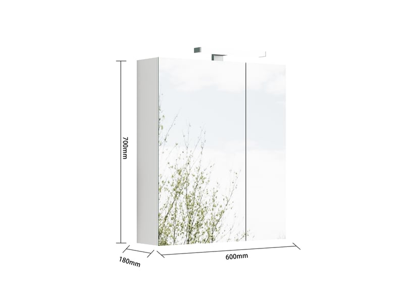Meuble miroir salle de bain mural 60cm blanc led, prise fr, portes asymétriques, préassemblé - Conforama C