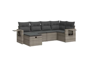 Salon de jardin 6 pcs avec coussins gris résine tressée