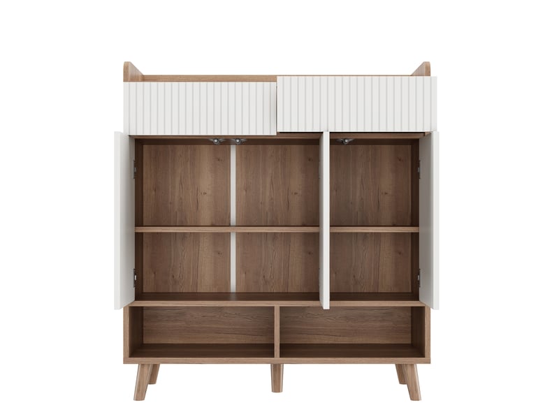  Meuble à chaussures, 3 portes, 2 tiroirs, étagères réglables, 90x35x100 cm, bois blanc et naturel  - Conforama D