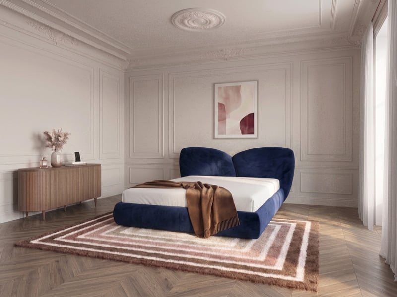  Bobochic lit bas danae tissu velours lisse bleu 160x200 DANAE - Conforama C