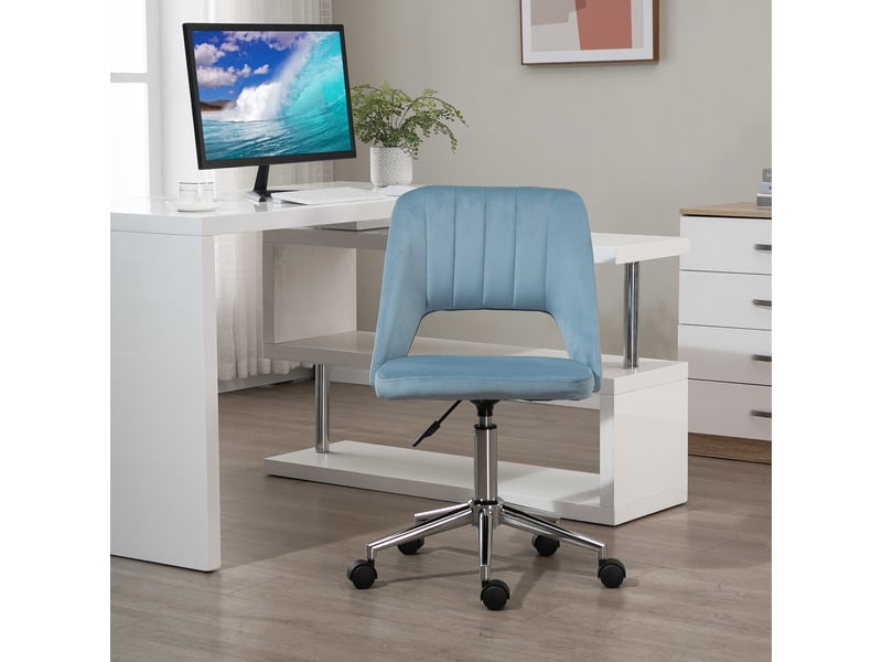  Chaise bureau velours, hauteur réglable, pivotante, coiffeuse, max 120 kg, bleue.  - Conforama D