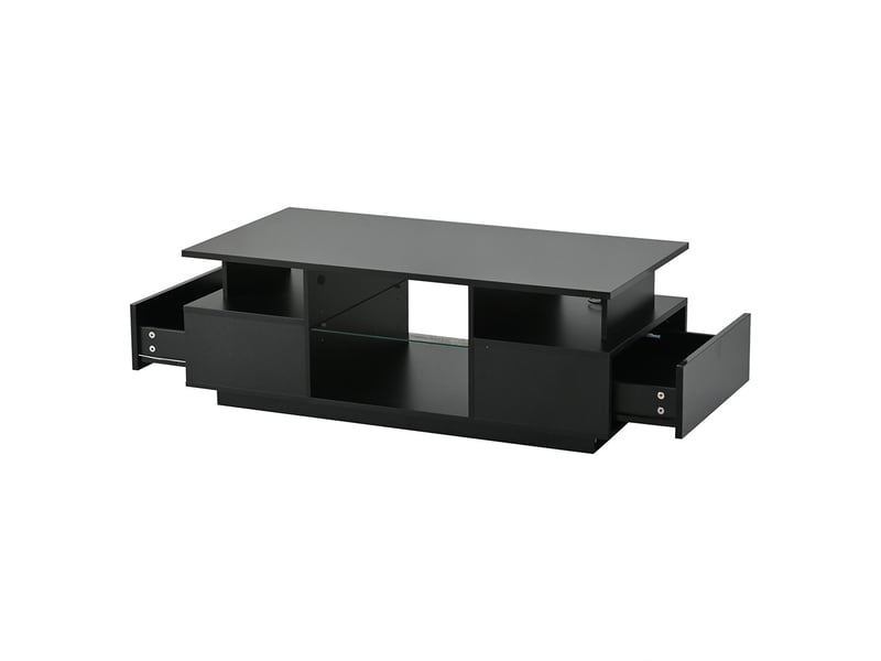 Table basse 100 x 50 x 36 cm 2 tiroirs appoint led brillante rangement ouvert cloison verre thé canapé salon noir - Conforama A