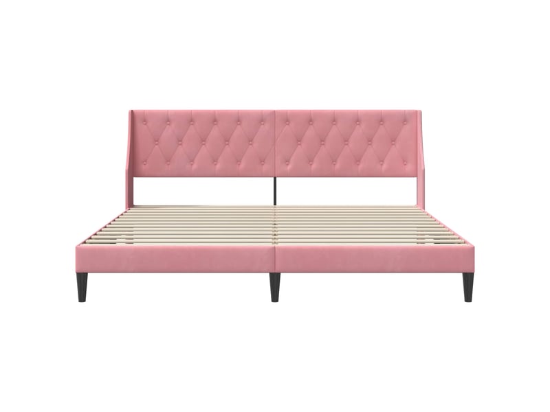 Lit double- lit adulte - cadre de lit avec tête de lit rose 200 x 200 cm velours - Conforama C