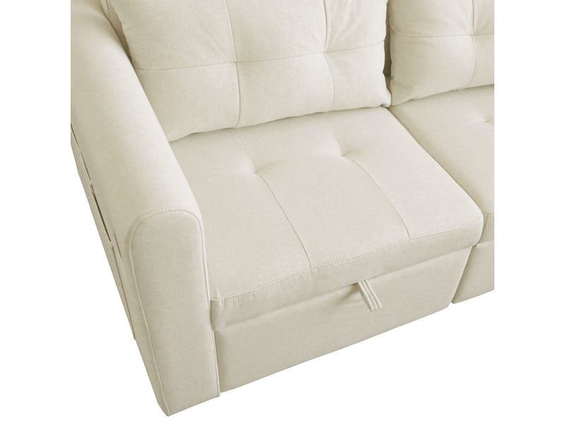  Canapé d'angle 2 places en lin beige avec dossier inclinable 3 positions, port usb et tiroir intégré  - Conforama R