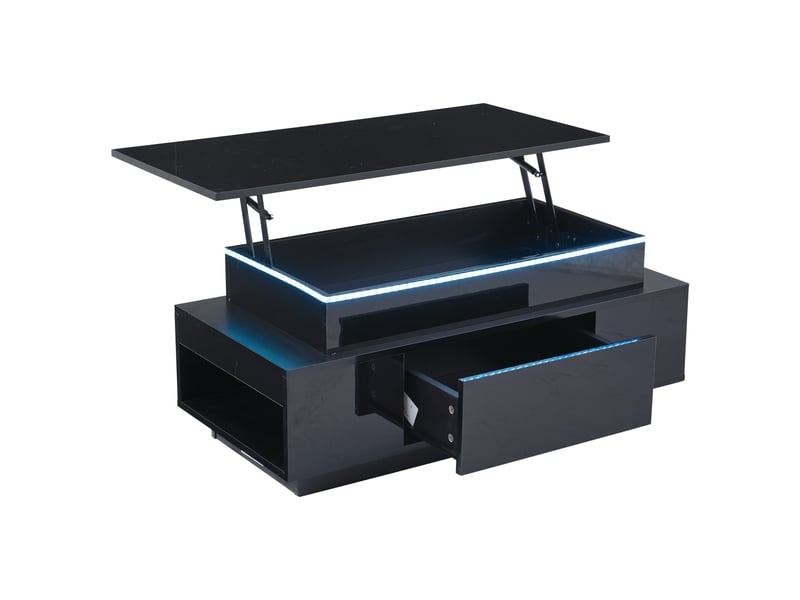 Table basse réglable en hauteur avec rangement dissimulé et tiroir, 96 x 45 x 40 cm, finition laquée brillante, table d'appoint avec éclairage led, idéale pour le bureau, la salle d'étude ou les réceptions, noire. - Conforama D