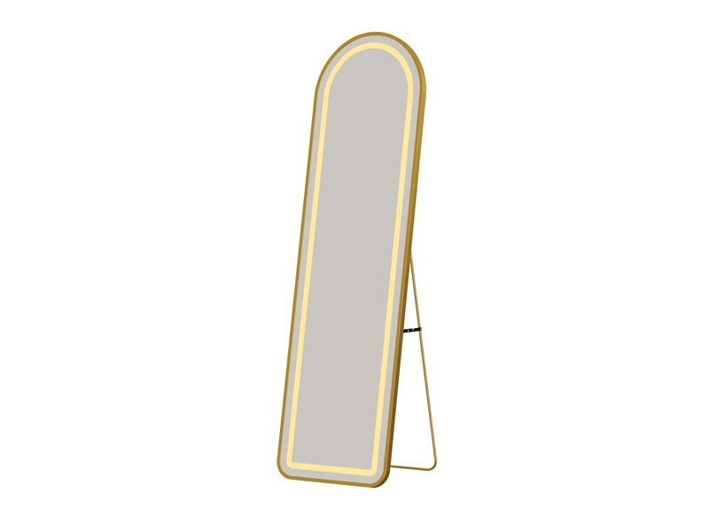  Miroir led pleine longueur 150x40 cm,miroir mural, éclairage 3 couleurs ,verre trempé, cadre aluminium doré,arqué  - Conforama A