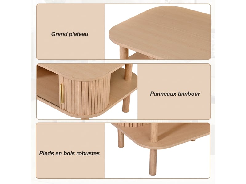  Table basse scandinave avec rangement porte coulissante 110 cm - bois naturel  - Conforama R