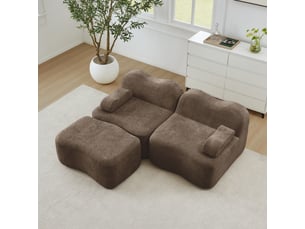 Canapé d’angle modulable en l 2 places 192 cm avec 1 pouf - sans montage - mousse 32d - velours doux - avec coussin d’accoudoir mobile - marron