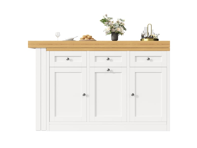Table de bar extensible avec tiroir et rangement, blanc, 120-200x40x75,5 cm - Conforama E