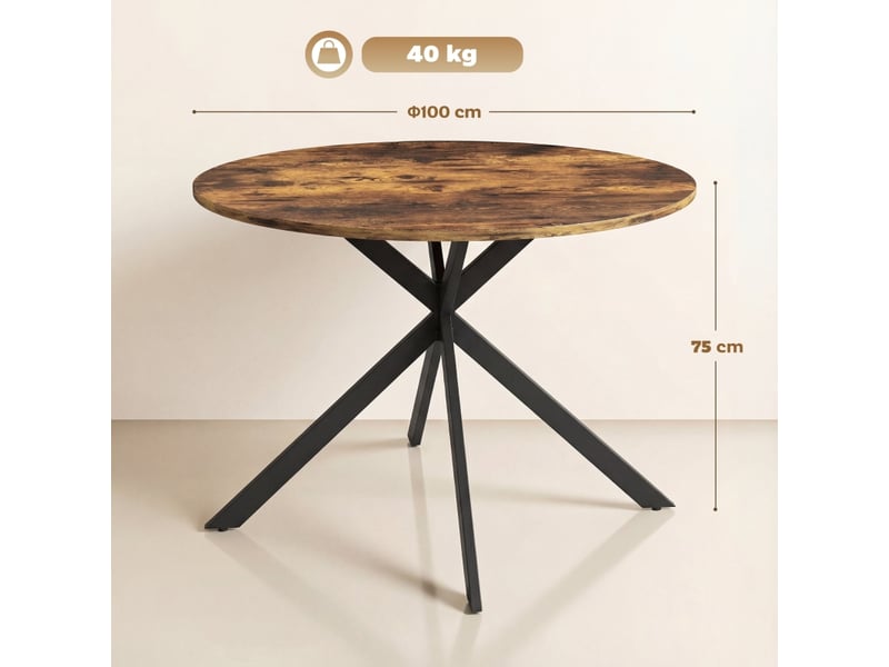 Table de salle à manger pour 4 personnes avec pieds en x, style industriel, pour cuisine, bois, marron rustique - Conforama D